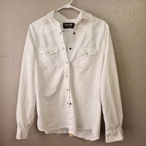 Miller Ranch Western Snap Shirt Womens L White Pearl Snap Cowboy Rodeo G755